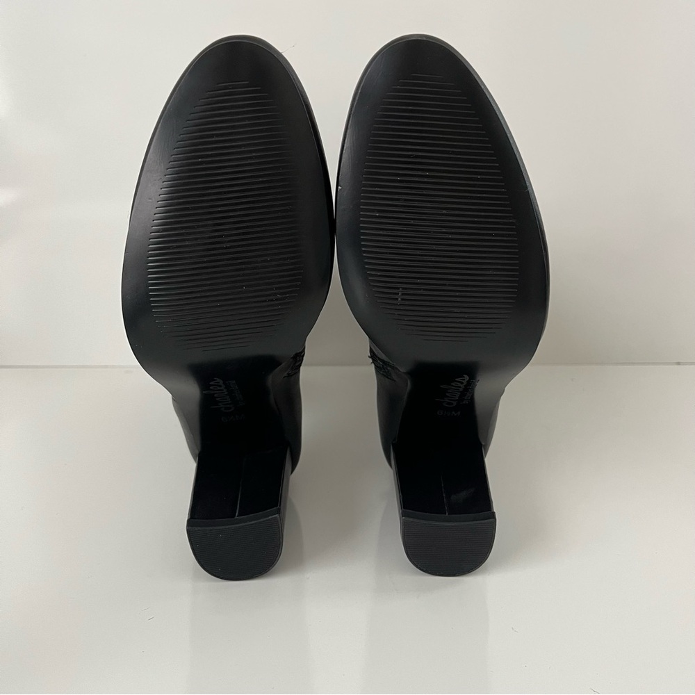 CHARLES DAVID Billow Faux Leather Pointed Toe Block Heeled Boot in Black NEW - Picture 13 of 14